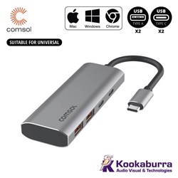 Comsol USB-C to 4 Port USB-C/A Hub 10Gbps