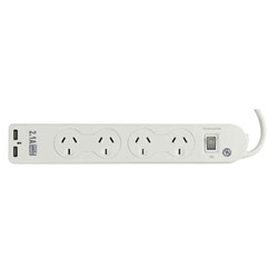 Power Board 4 Outlet W/Master & Surge/Over+ 2USB