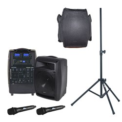 HELIX-158x PA Bluetooth/SD/USB + 2 Wireless Mic + Stand + Cov
