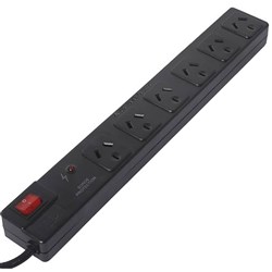 Power Board 6 Way Surge Protected 10A 1.0m Black