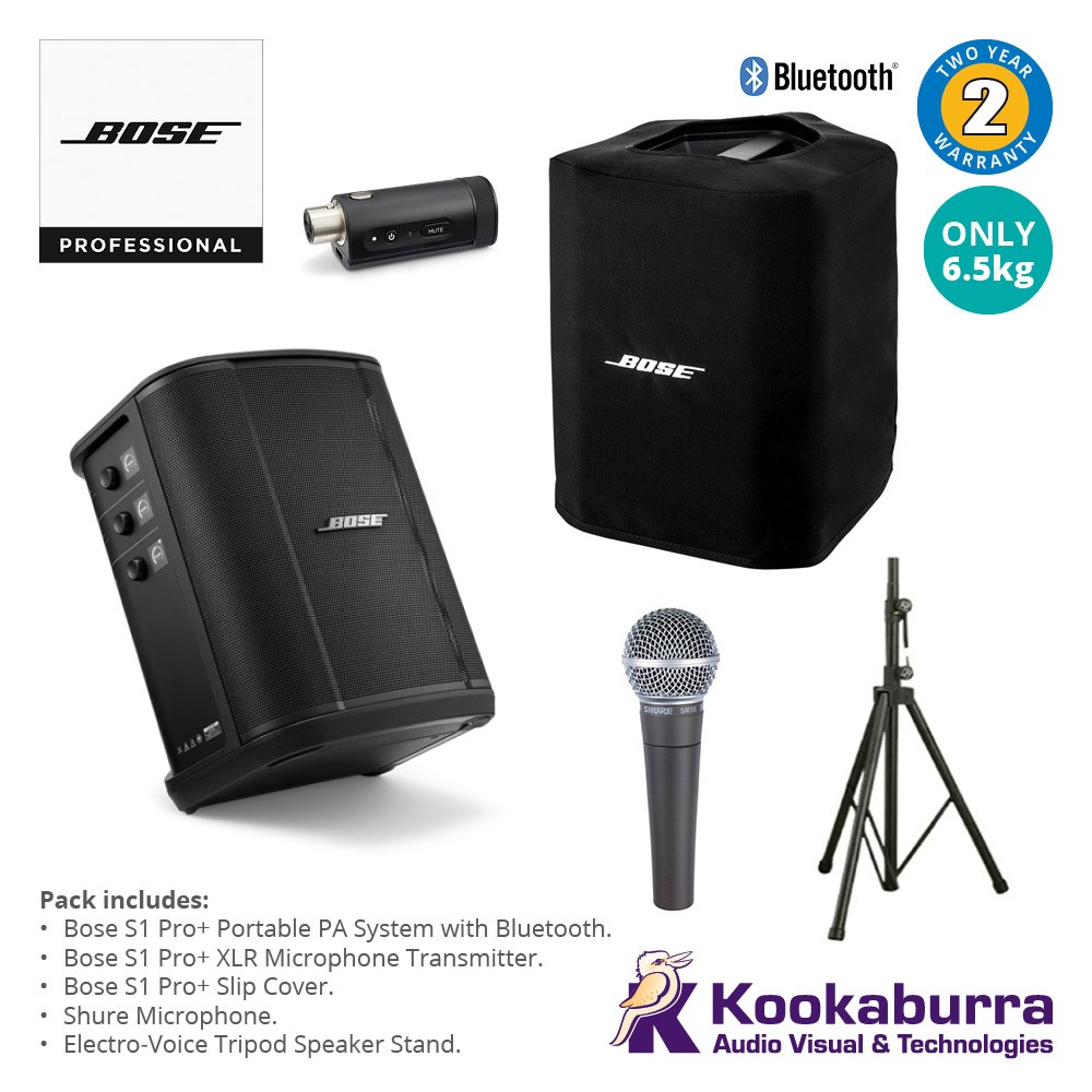 Bose S1 Pro+ Portable PA Shure Wireless Mic Bluetooth - Kookaburra