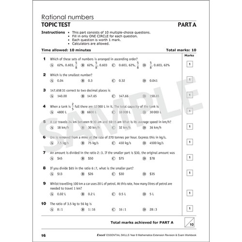 9781740203166 excel revision exam workbook 2 maths extension year 8