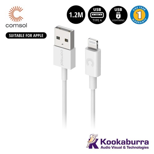 Comsol USB-A to Lightning Power & Sync Cable 1.2m