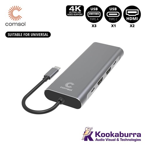 Comsol USB-C to Dual 4K HDMI Monitor 10 Port Dock