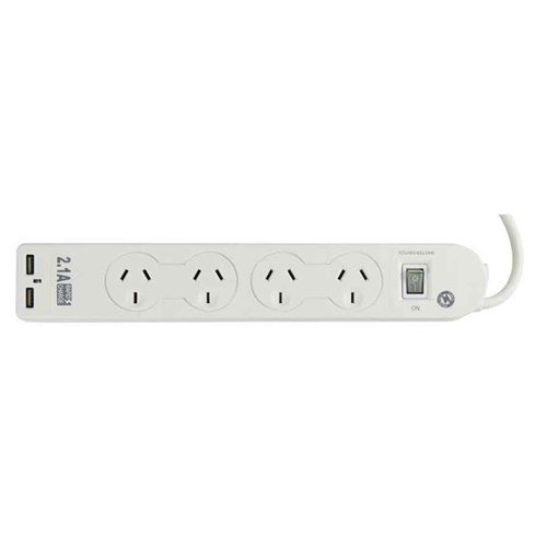 Power Board 4 Outlet W/Master & Surge/Over+ 2USB