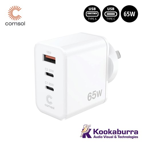 Comsol 65W GaN Wall Charger USB-C/A
