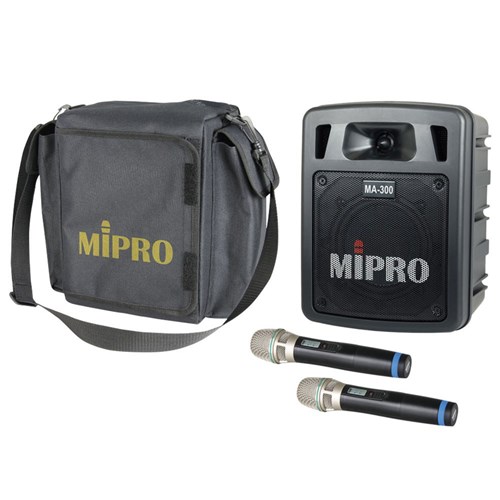 Mipro MA300Portable PA with 2 x Wireless Mics and Cover