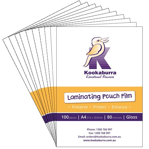 ZKOKLAM80BULK Kookaburra A4 Laminating Pouch Bulk Buy Kookaburra