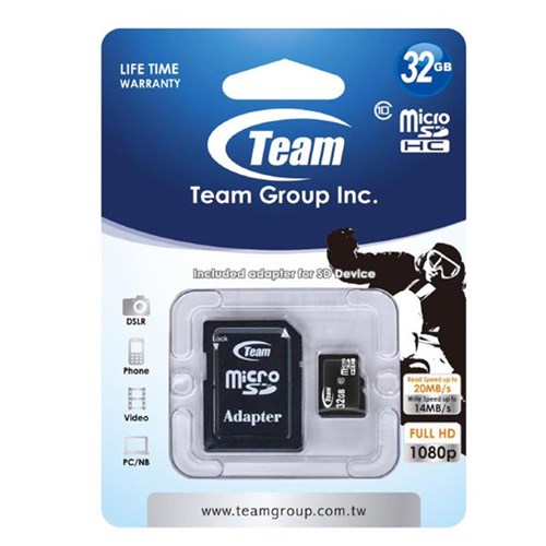 Team Micro SDHC Card 32GB Class 10 with SD Adapter