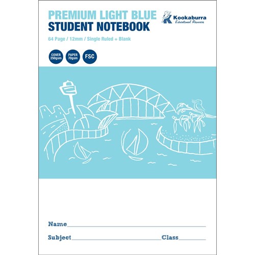 ZNPQSO260K Exercise Book 250x175mm Botany + 12mm Light Blue 70gsm 64