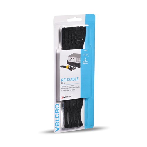 VELCRO Brand Reusable Ties 25 x 200mm Black
