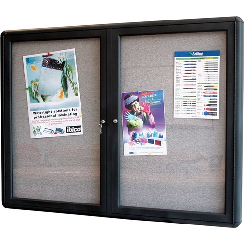 Quartet Enclosed Noticeboard Fabric Grey 1200 x 900mm
