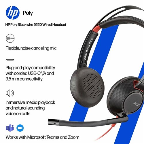 HP Poly Blackwire C5220 UC Stereo USB-C Corded Headset