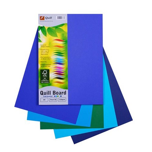 ZQU90376 Quill Board 210gsm A4 Cold Colours Asst Kookaburra