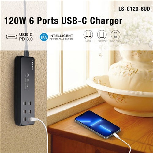 LVSUN 6 Port USB-C Intelligent Charger 120W