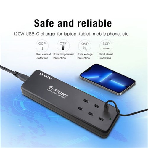 LVSUN 6 Port USB-C Intelligent Charger 120W