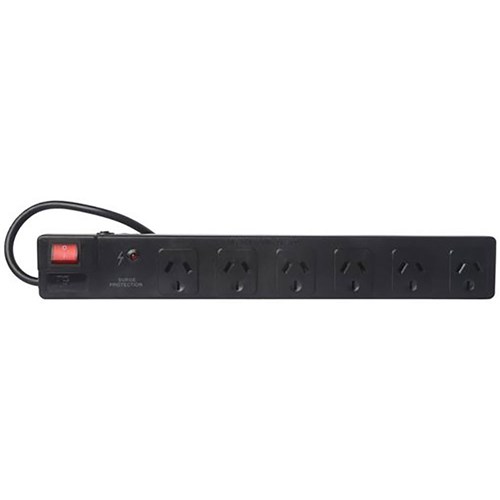 Power Board 6 Way Surge Protected 10A 1.0m Black