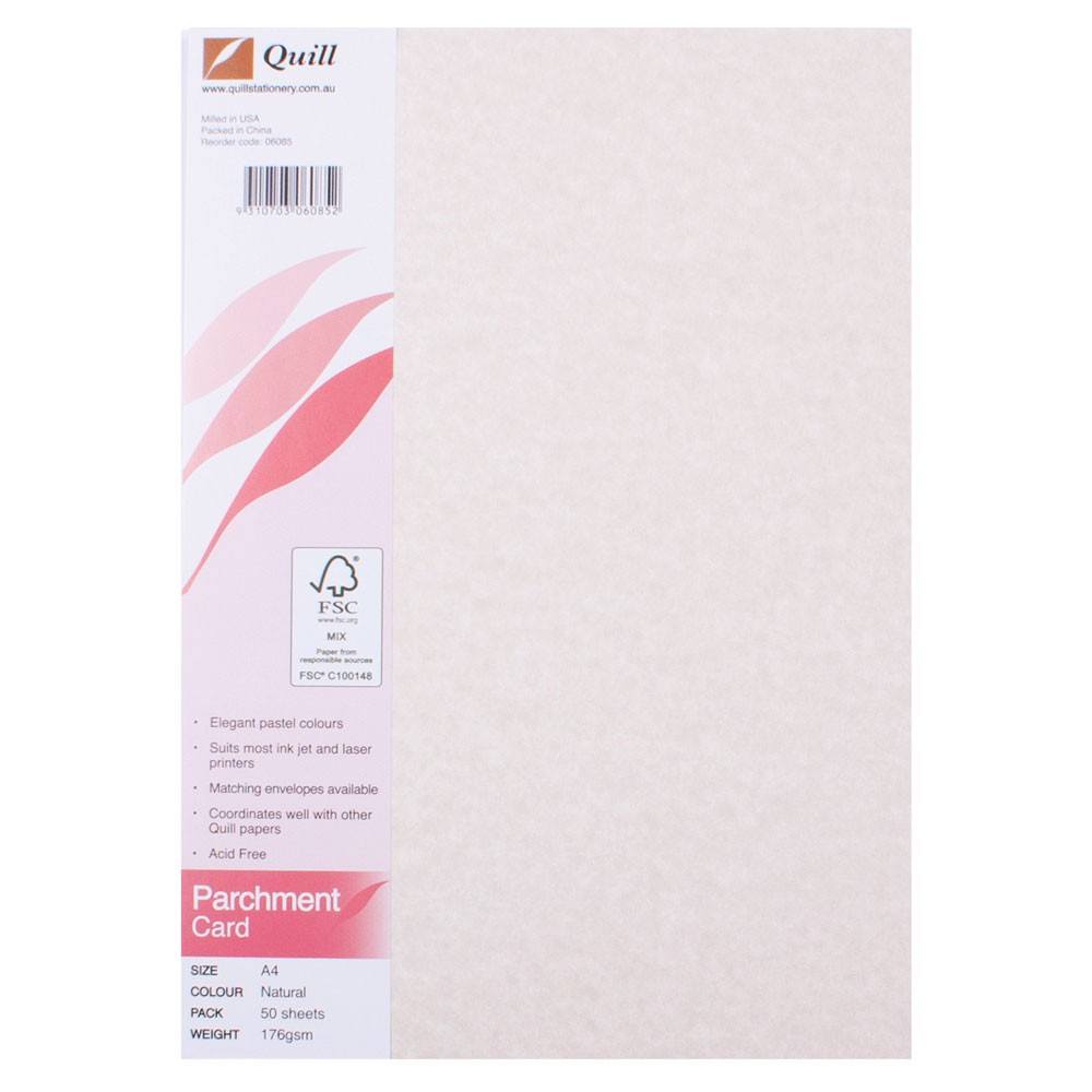 ZBA06085 Quill Parchment Card 176gsm A4 Natural Kookaburra