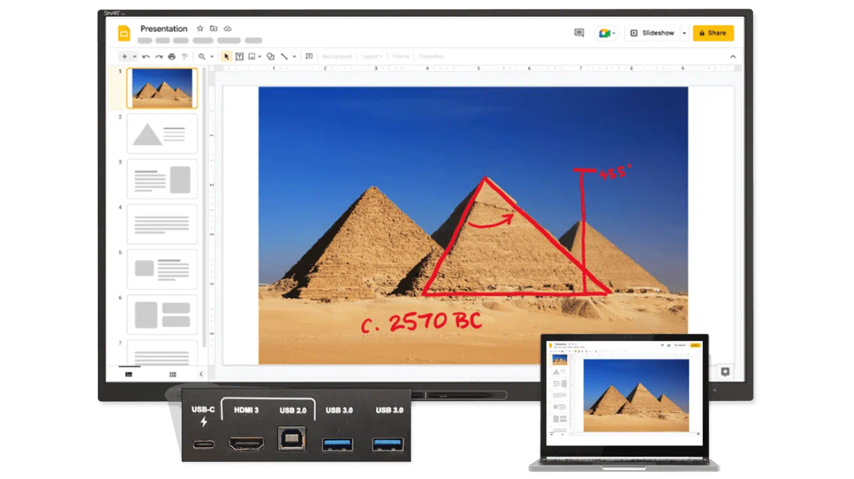 Teacher connecting laptop via USB-C to SMART Board display